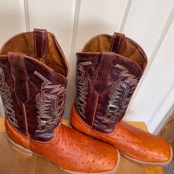 COPY - Team West Cognac Ostrich design wide, square toe leather western boots #… main image 5